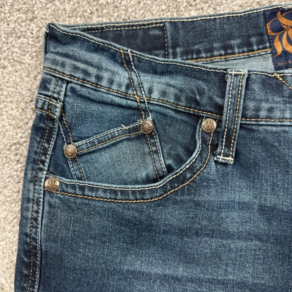 Rock & Republic Jeans Men's 33x32 Straight Stretch Blue Denim Embroidered